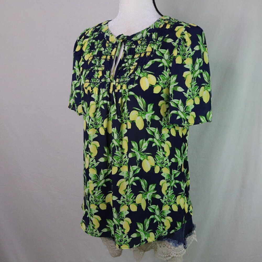 LOFT |‎ Short Sleeve Chiffon Lemon Print Top XS